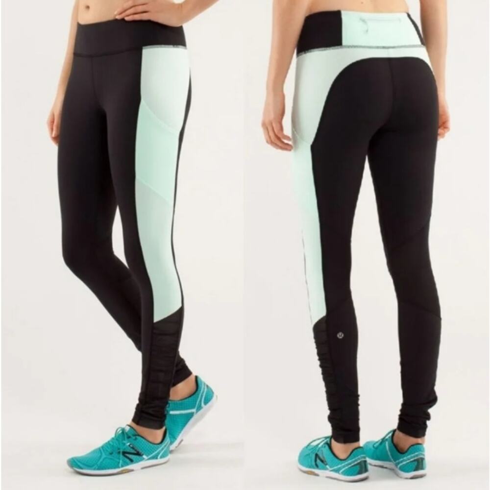 Lululemon Get Up And Glow Workout Leggings 4 in Black and Mint